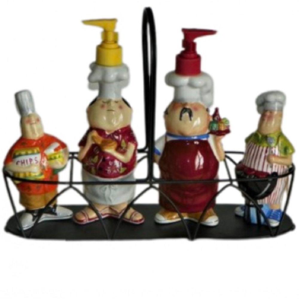 CIC Master of the Grill Ketchup, Mustard, Salt & Pepper with Caddy